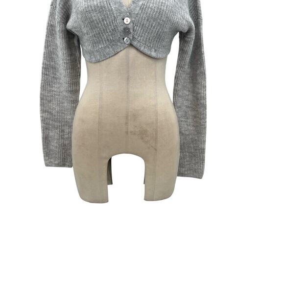 For Love & Lemons Emery Knit Crop‎ Top Cardigan Sweater Gray Size XXS - Picture 4 of 12